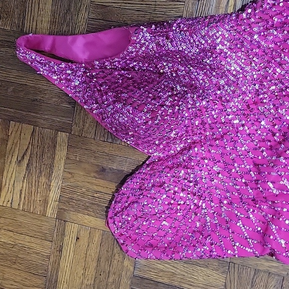 Johnny & Dave Pink Sequin One-Shoulder Mini Dress - Picture 3 of 5